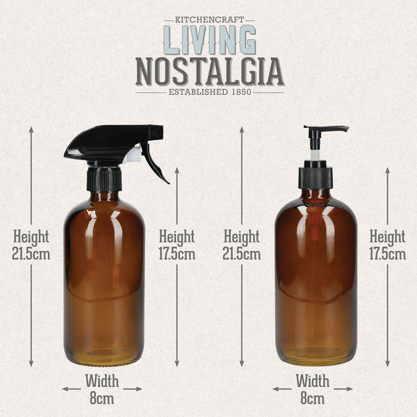 KitchenCraft Living Nostalgia Pump &Spray Bottle Set, Glass, Amber image 8