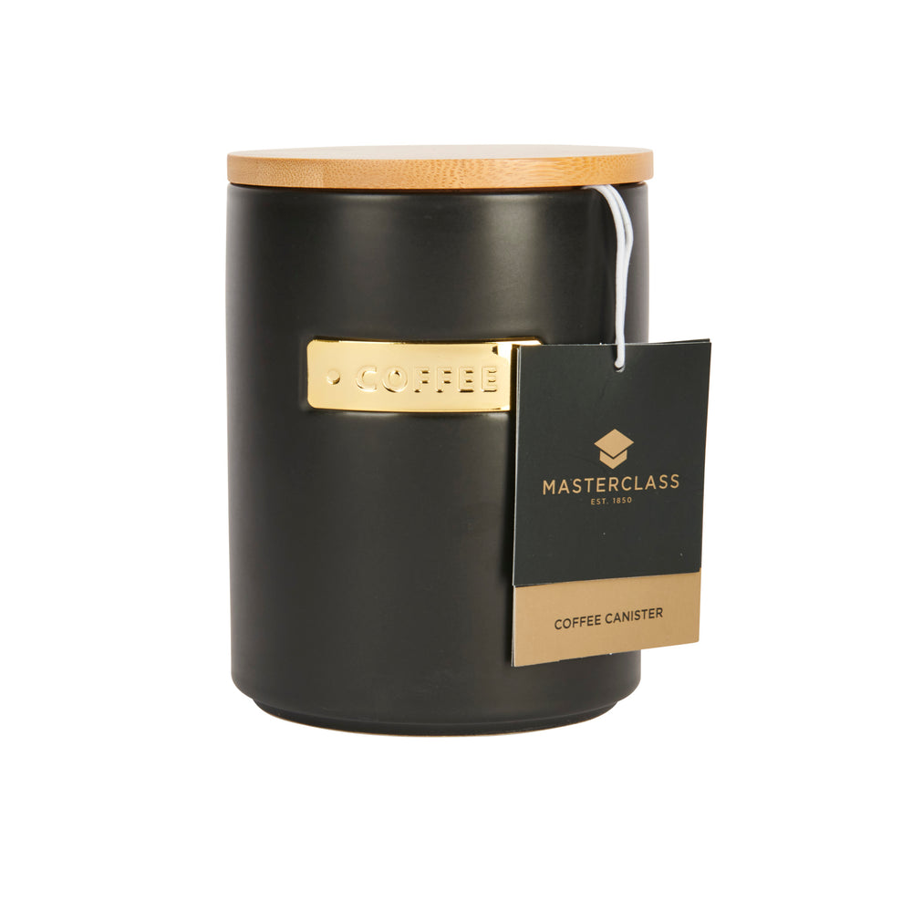 MasterClass Stoneware and Brass Effect Coffee Canister with Airtight Bamboo Lid