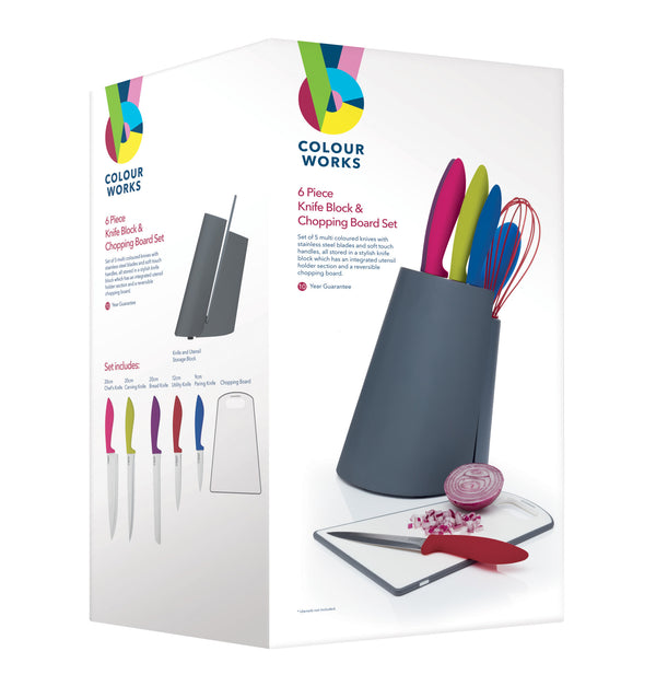 Colourworks 6 Piece Knife Block Set with Wooden Block and Chopping Board image 4