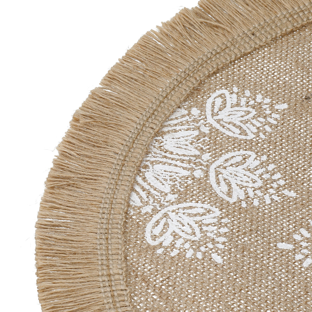 Creative Tops Round Hessian Placemats, Set of 4, White Mandala Design, 43cm