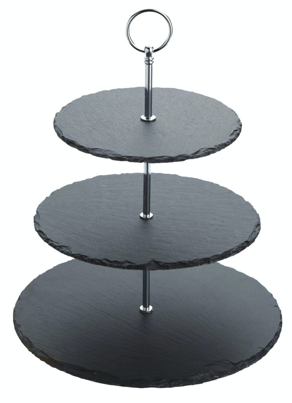 3pc Slate Serveware Set with 3-Tier Serving Stand, Platter and 2-Tier Slate & Wood Serving Stand image 3