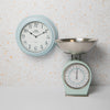 2pc Vintage Blue Kitchenware Set with Wall Clock and Mechanical Weighing Scales image 2
