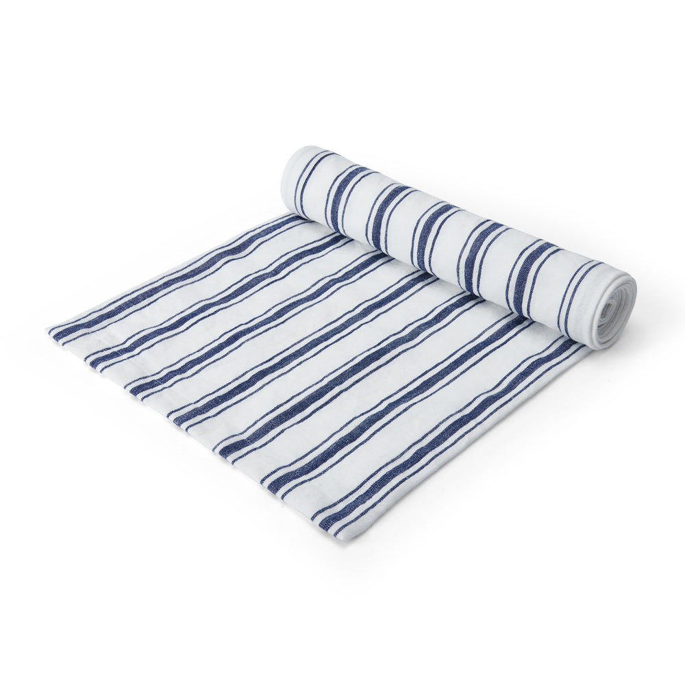 Mikasa Navy Stripe Cotton and Linen Table Runner, 230 x 34cm