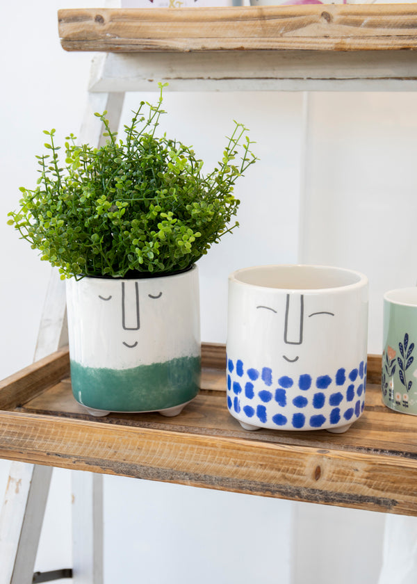 KitchenCraft Happy Face Planter, Dolomite, White / Blue image 5