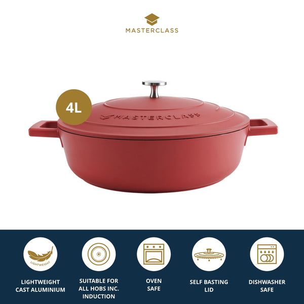 MasterClass Red Cast Aluminium Shallow Casserole Dish, 4L image 6