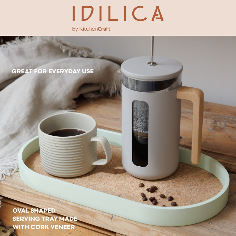 KitchenCraft Idilica Oval Serving Tray with Cork Veneer Base, 38 x 20cm