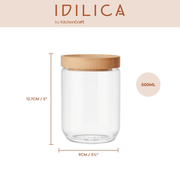 Idilica 3pc Glass Storage Jar Set with Beechwood Lid image 4
