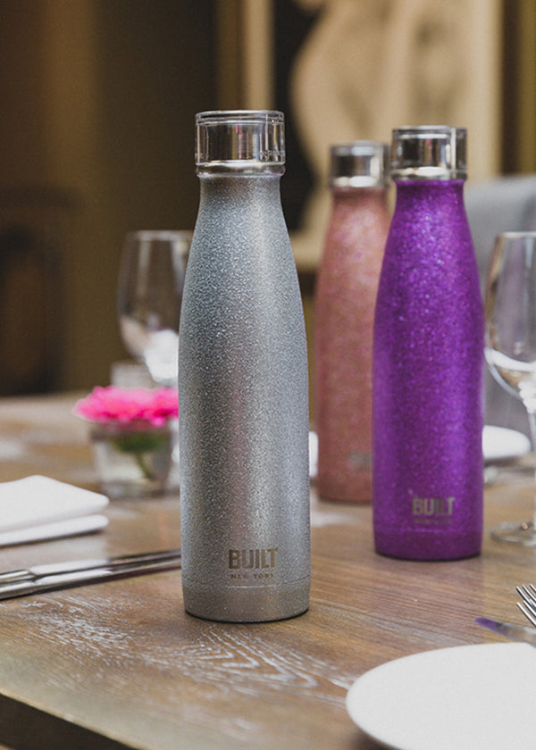 BUILT 480ml Double Walled Stainless Steel Water Bottle Silver Glitter image 4