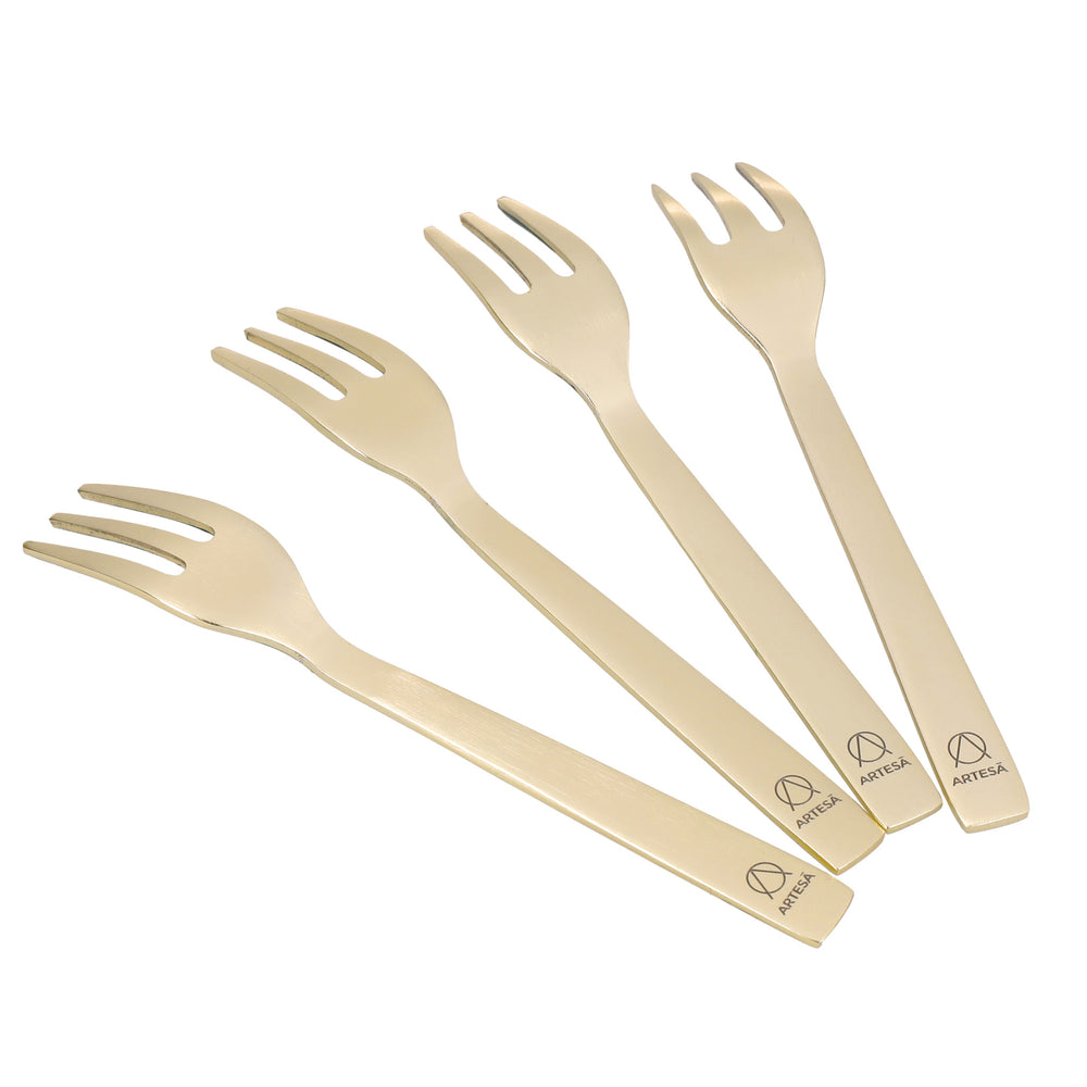 Artesà Set of Mini Serving Forks - Green and Gold, 4 Pieces