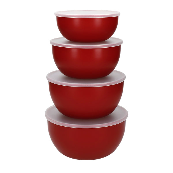 7pc Kitchen Set with 3x Birchwood & Silicone Spatulas and 4x Nesting Meal Prep Bowls, Red image 4