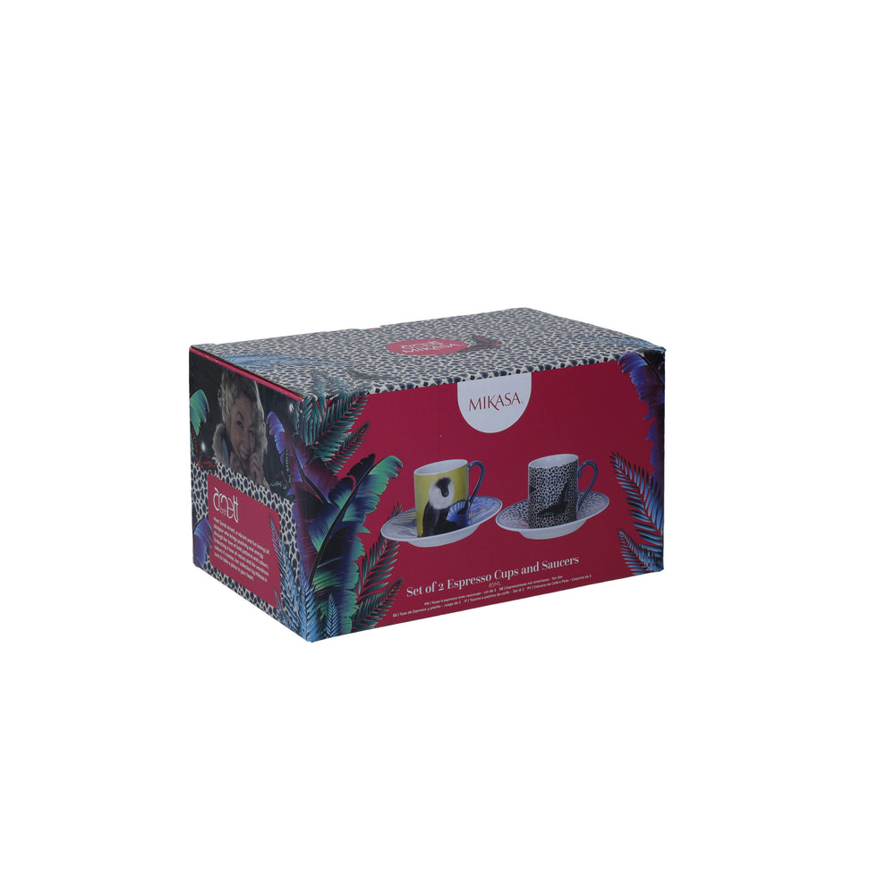 Mikasa x Sarah Arnett Porcelain Espresso Cups and Saucers, Set of 2, 85ml