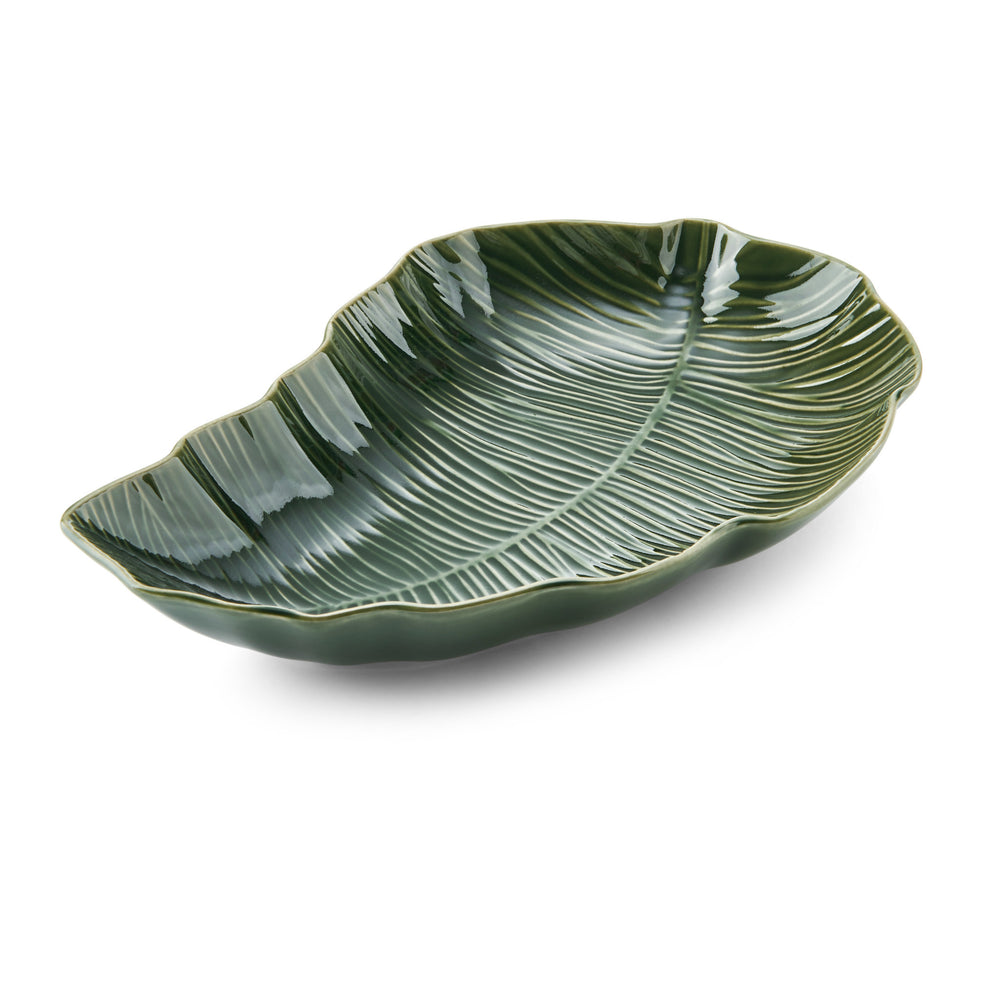 Mikasa Jardin Leaf-Shaped Stoneware Serving Dish, 31.5cm, Green