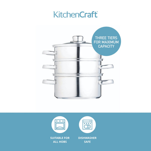 KitchenCraft Stainless Steel Three Tier Steamer, 16cm image 6