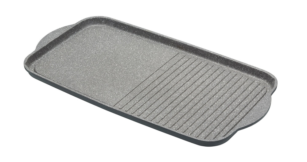 2pc Induction-Safe & Non-Stick Cast Aluminium Pan Set with 28cm Frying Pan and Dual Griddle Tray