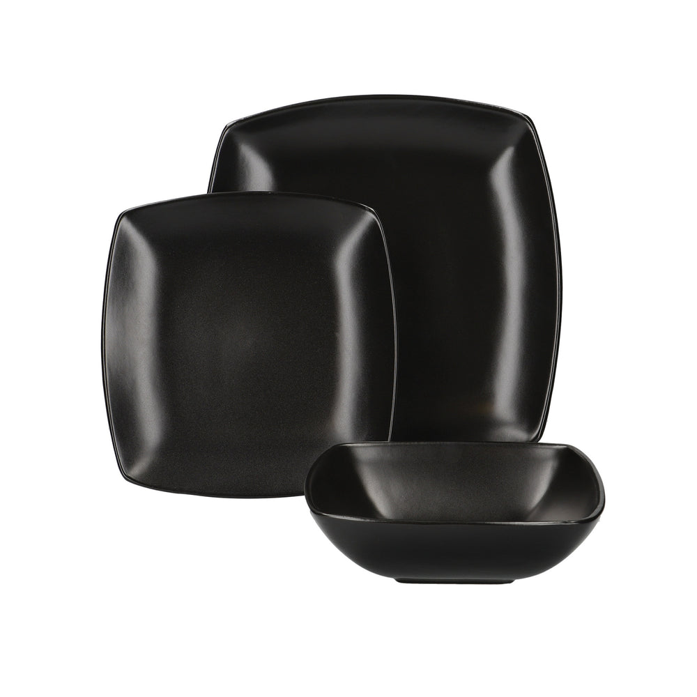 Creative Tops Raven 12 Piece Black Stoneware Square Dinner Set, Black, 12-Piece
