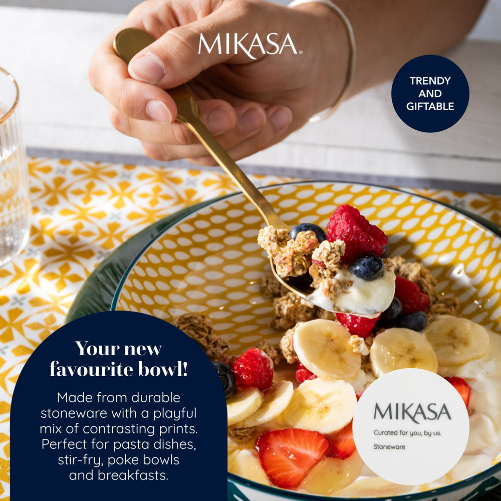 Mikasa Green Leafy Pattern Stoneware Bowl, 21cm