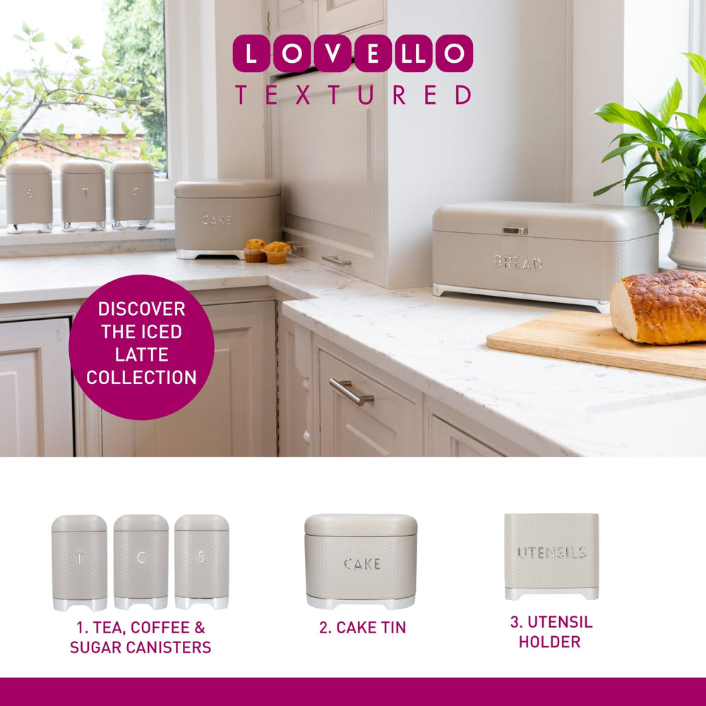 KitchenCraft Lovello Textured Large Bread Bin - Latte Cream