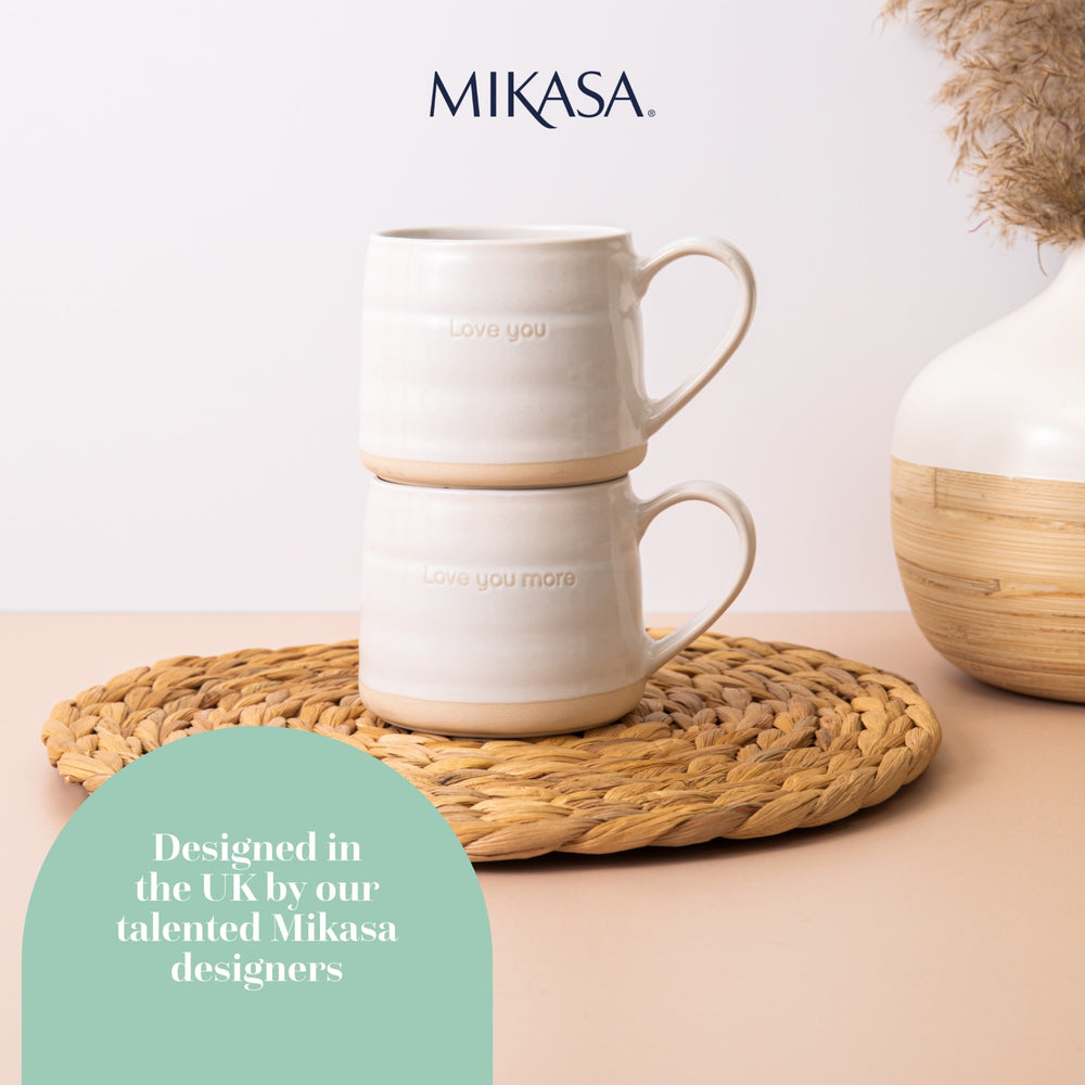 Mikasa Farmhouse Love Ceramic Mugs, Set of 2, 380ml, White