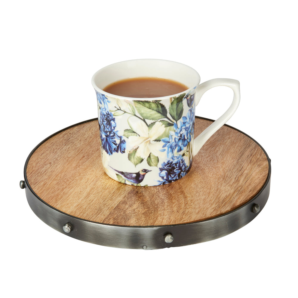 Set of 4 KitchenCraft Fluted China Blue Bird Mugs