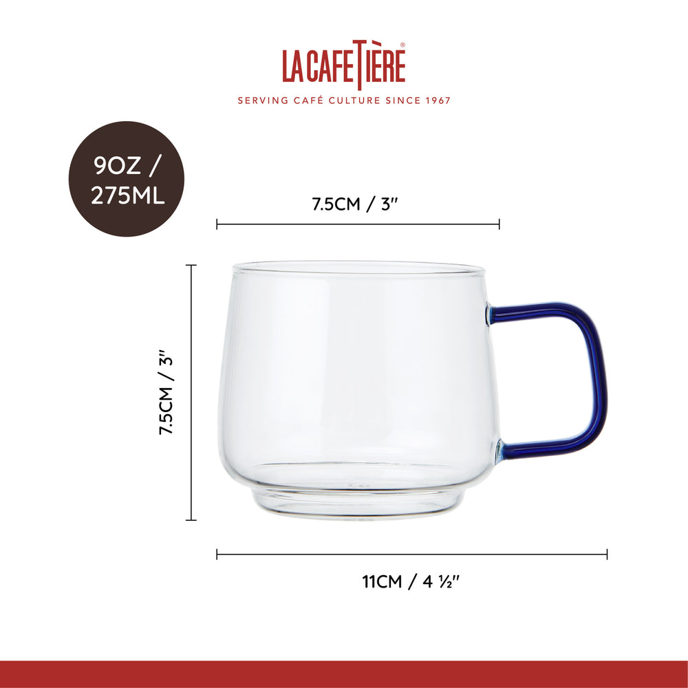 La Cafetière Glass Mug With Green Glass Handle, Set of 2, 275ml