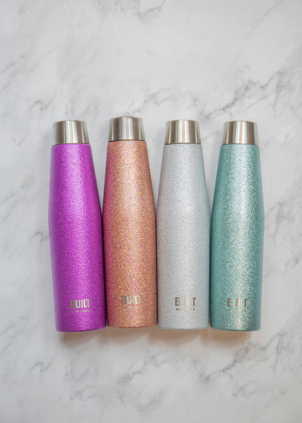 BUILT Apex 540ml Insulated Water Bottle, BPA-Free 18/8 Stainless Steel - Silver Glitter