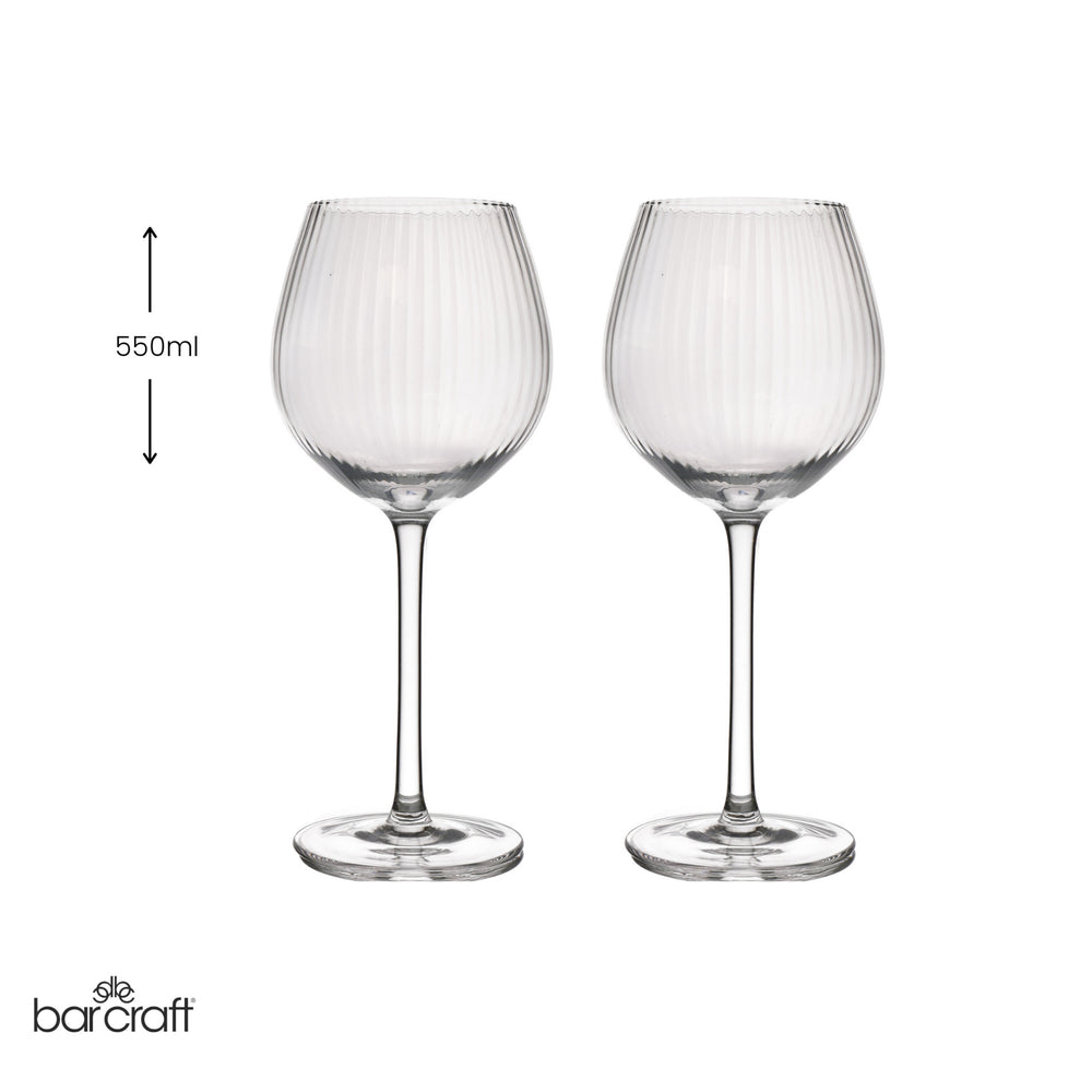 BarCraft Set of 2 Handmade Ribbed Gin Glasses in Gift Box