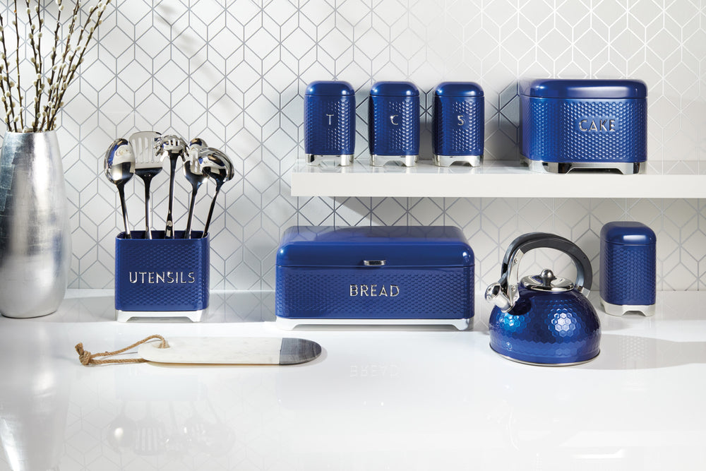 Lovello Retro Tea Canister with Geometric Textured Finish - Midnight Navy