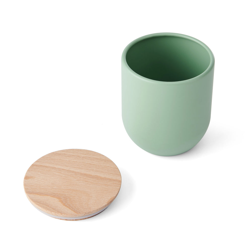 Idilica 3pc Set of Green Kitchen Canisters with Beechwood Lid