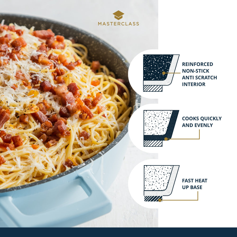 MasterClass Sky Blue Cast Aluminium Shallow Casserole Dish with Lid, 4 L