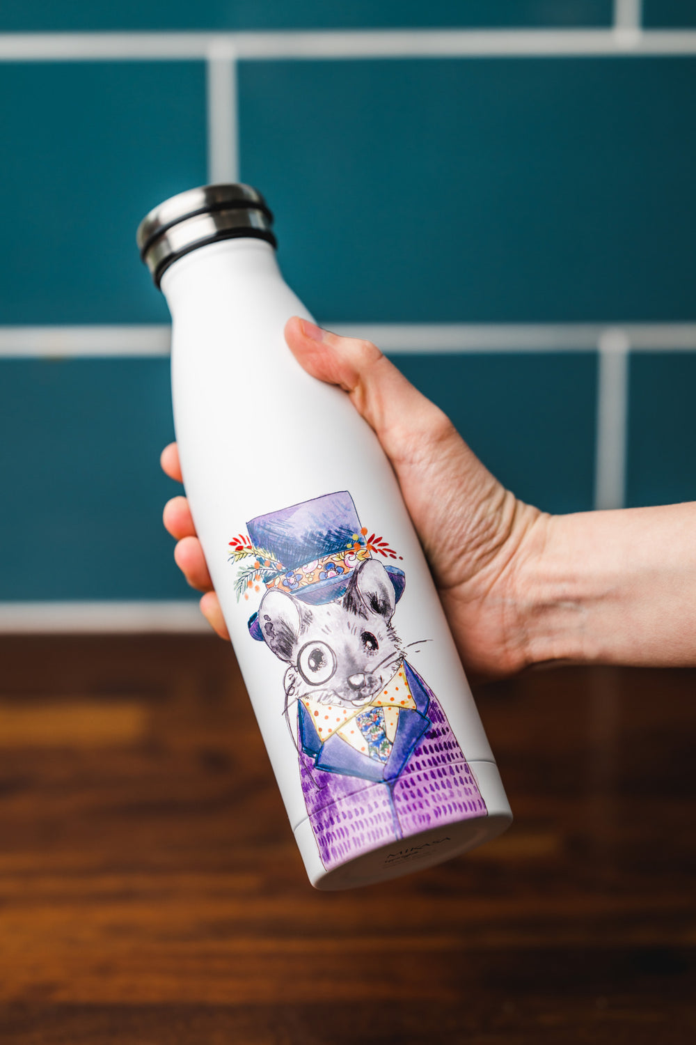 Mikasa Tipperleyhill Mouse Double-Walled Stainless Steel Water Bottle, 500ml