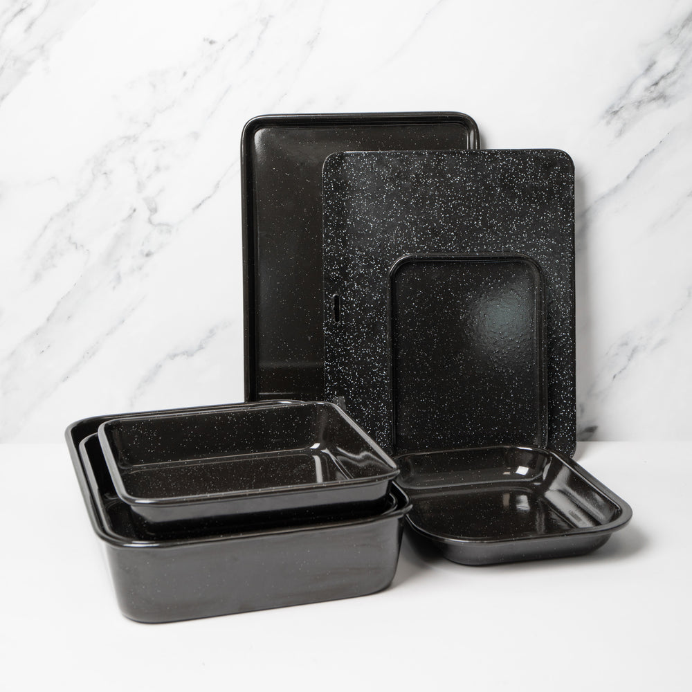 7pc Vitreous Enamel Non-Stick Cookware Set with 3x Roasting Pans and 4x Baking Trays