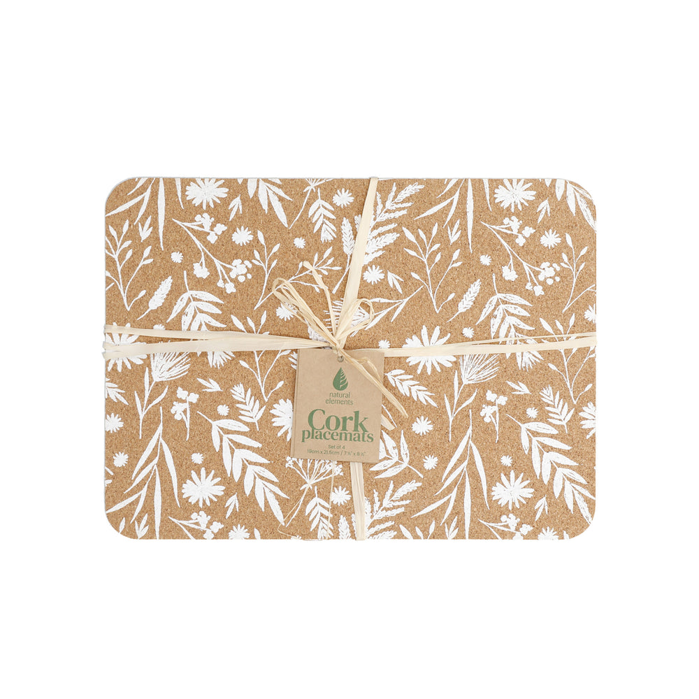 Natural Elements Set of 4 Biodegradable Cork Placemats, 21.5 x 19cm