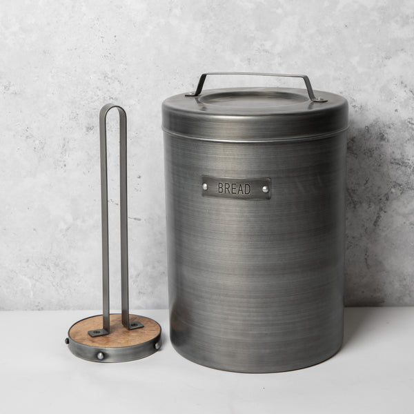 2pc Industrial Kitchenware Set including Metal Bread Bin, 23x34.5cm and Kitchen Towel Holder, 31cm image 2