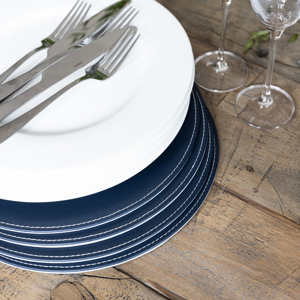 Creative Tops Naturals Premium Pack Of 4 Stitched Edge Faux Leather Placemats Grey