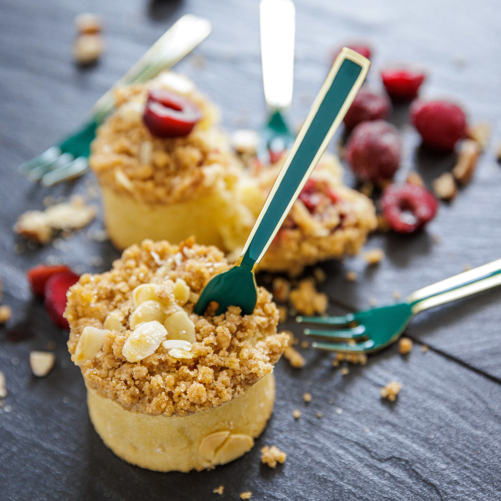 Artesà Set of Mini Serving Forks - Green and Gold, 4 Pieces