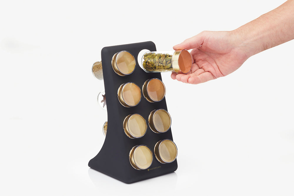 MasterClass Eight Jar Spice Rack with Matt Black and Brass Finish