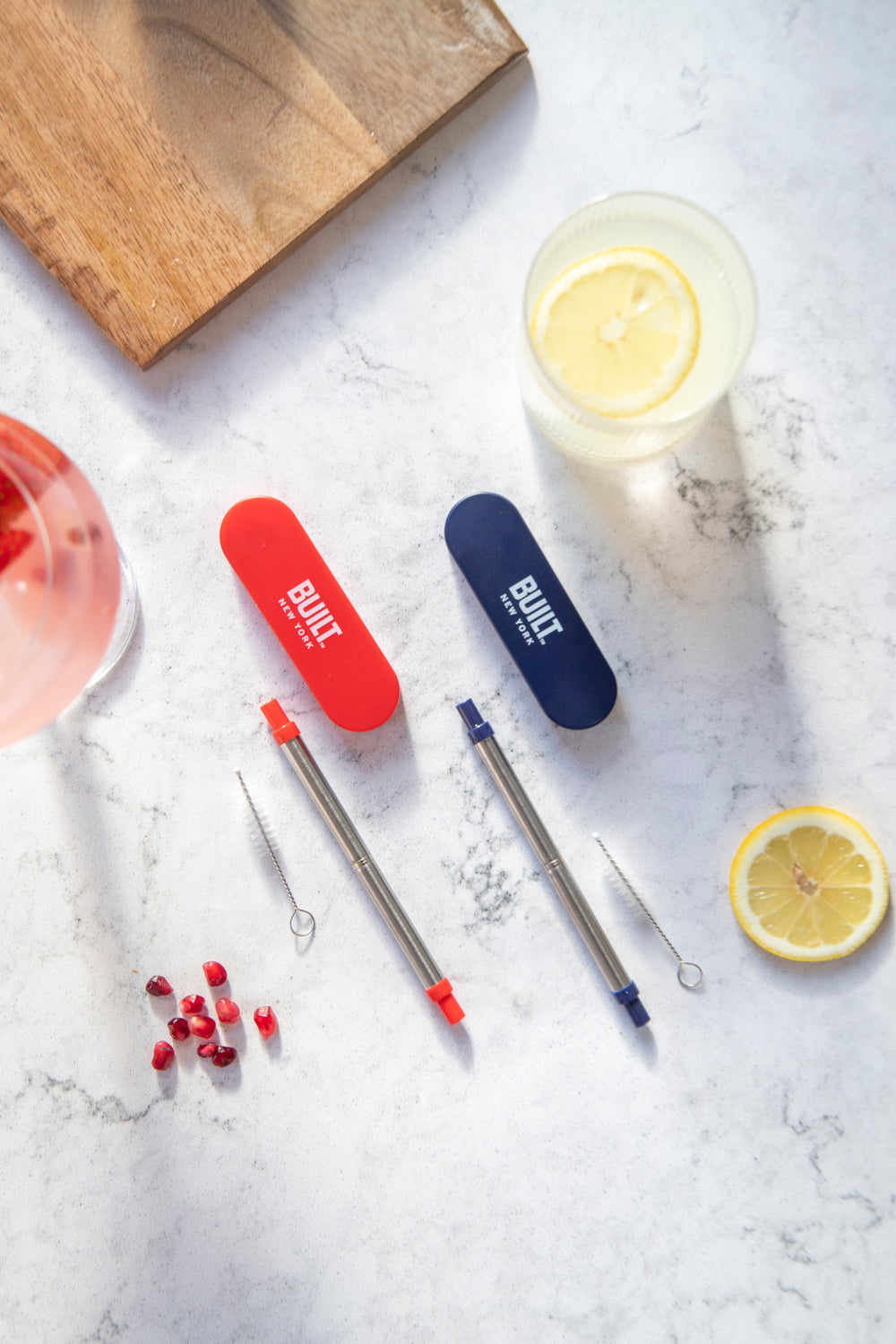 BUILT Retractable Straw with Protective Case - Stainless Steel, Red