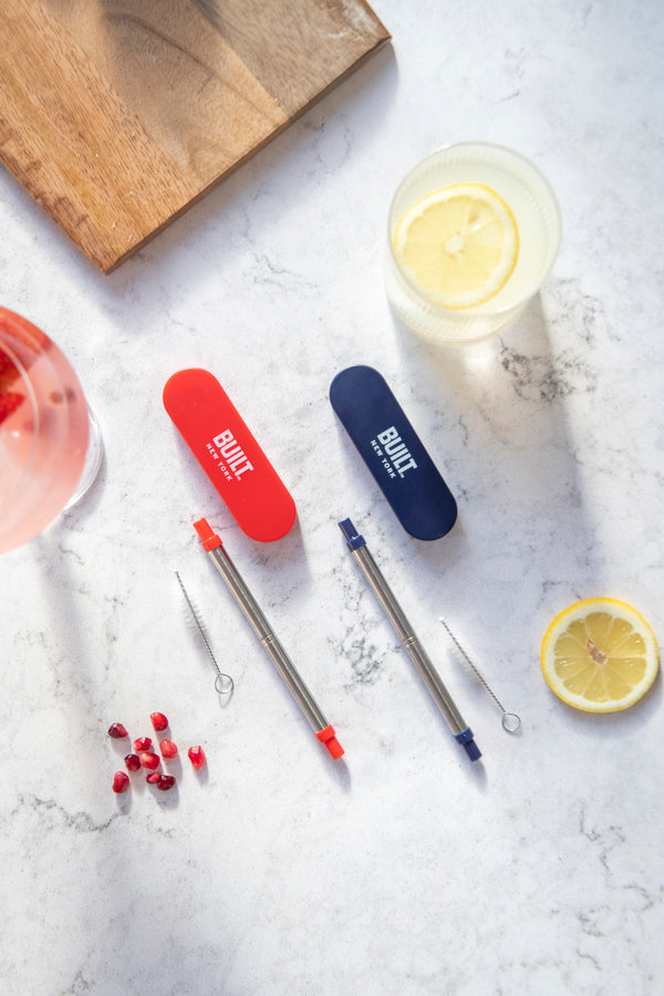 BUILT Retractable Straw with Protective Case - Stainless Steel, Red image 2