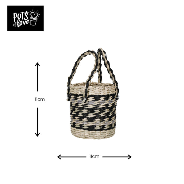 KitchenCraft Seagrass Plant Basket with Handles, Black & Grey Striped Design image 7