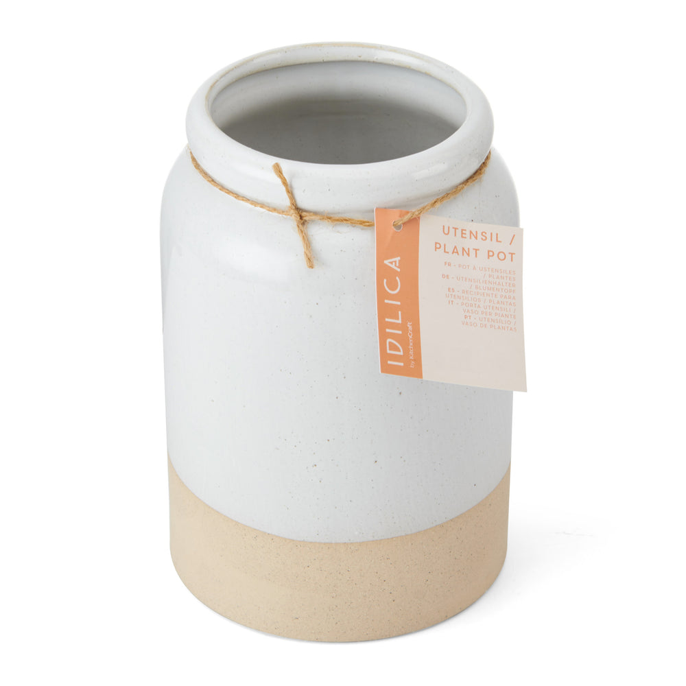KitchenCraft Idilica Stoneware Utensil Holder, Cream