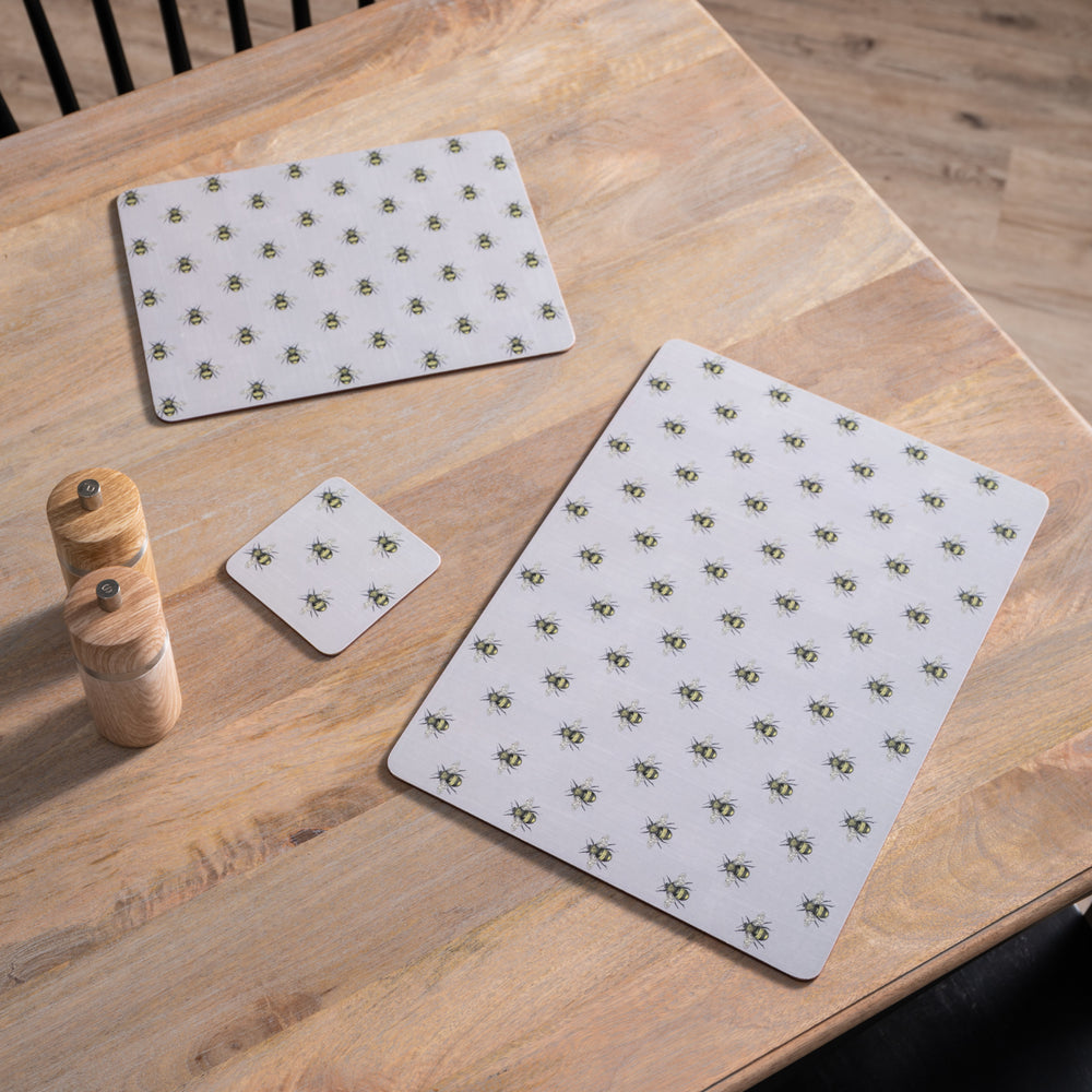 Creative Tops Country Bee Set Of 4 Square Coasters, Grey 10.5 x 10.5 x 2CM