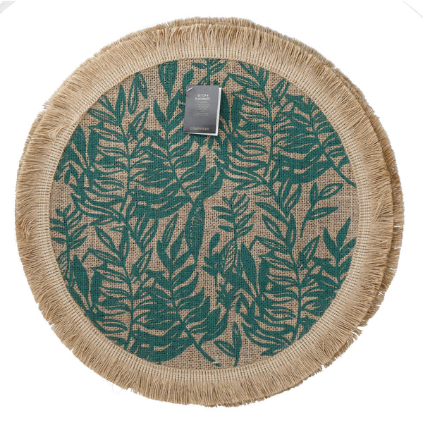 Creative Tops Round Hessian Placemats, Set of 4, Green Leaf Design, 43cm image 4