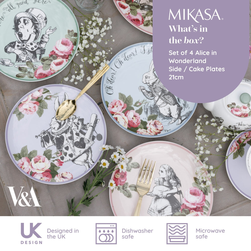 Mikasa and the V&A Alice In Wonderland Bone China Side Plates, Set of 4, 21cm