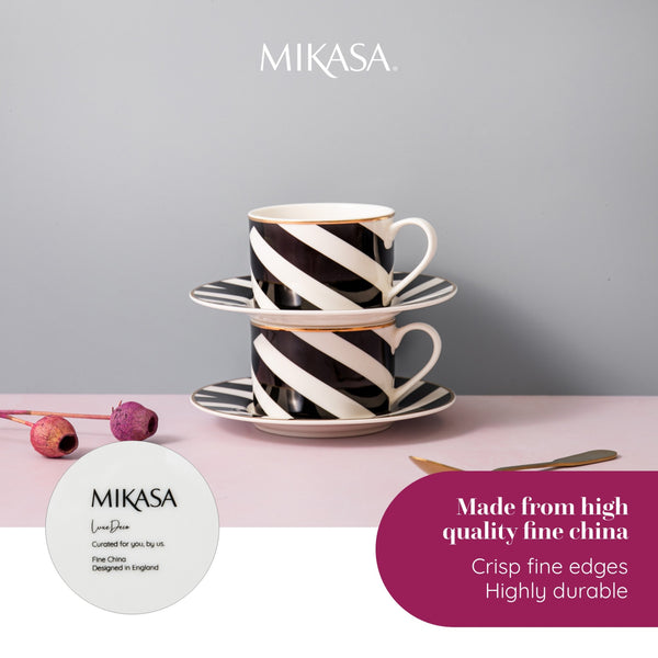 Mikasa Luxe Deco Geometric Print China Tea Cups and Saucers, Set of 2, 200ml image 10