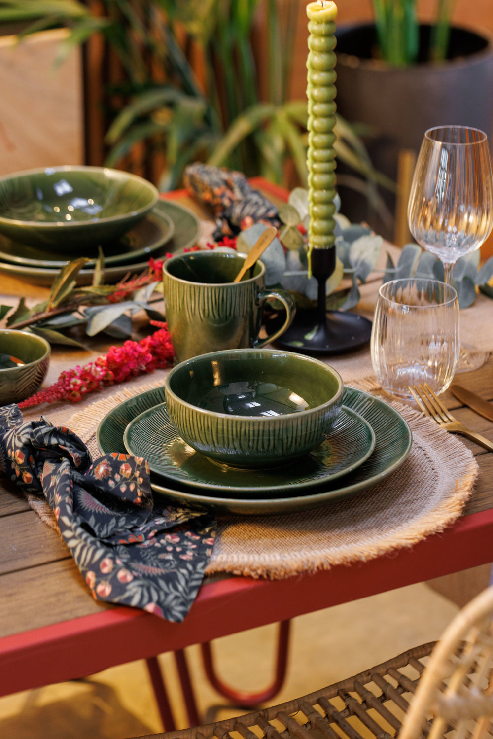 Mikasa Jardin 12-Piece Stoneware Dinner Set, Green