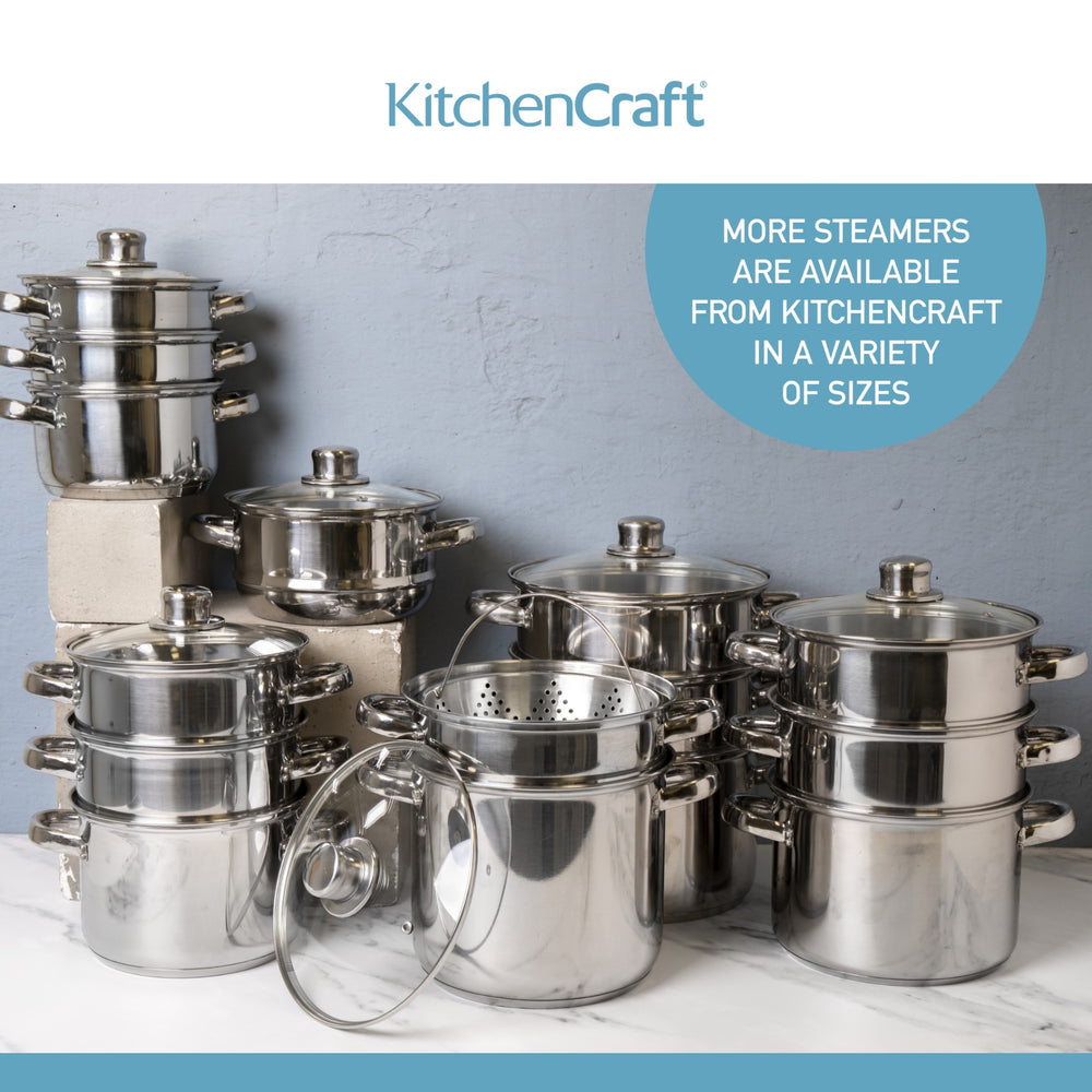 KitchenCraft Stainless Steel Three Tier Steamer, 18cm