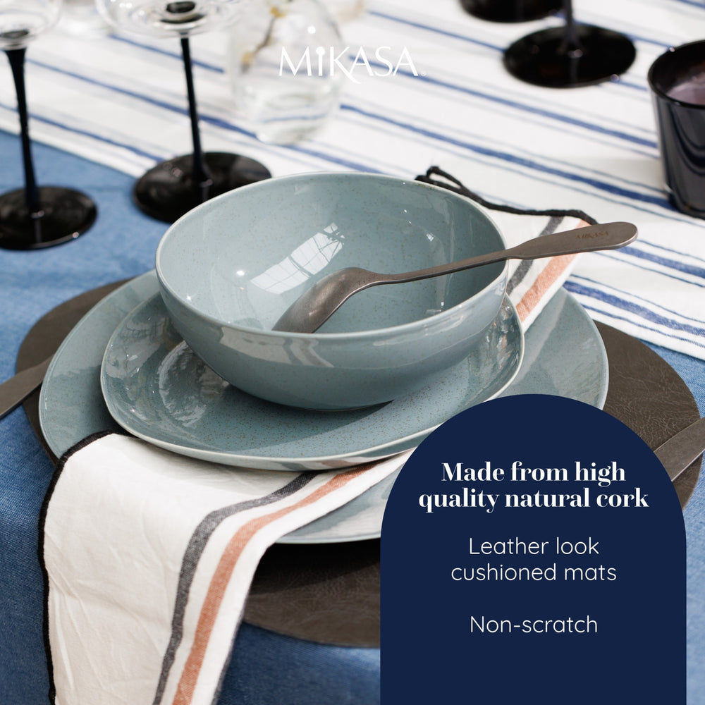 Mikasa Pebble-Shaped Faux-Leather Placemats, Set of 4, Grey, 38 x 30cm