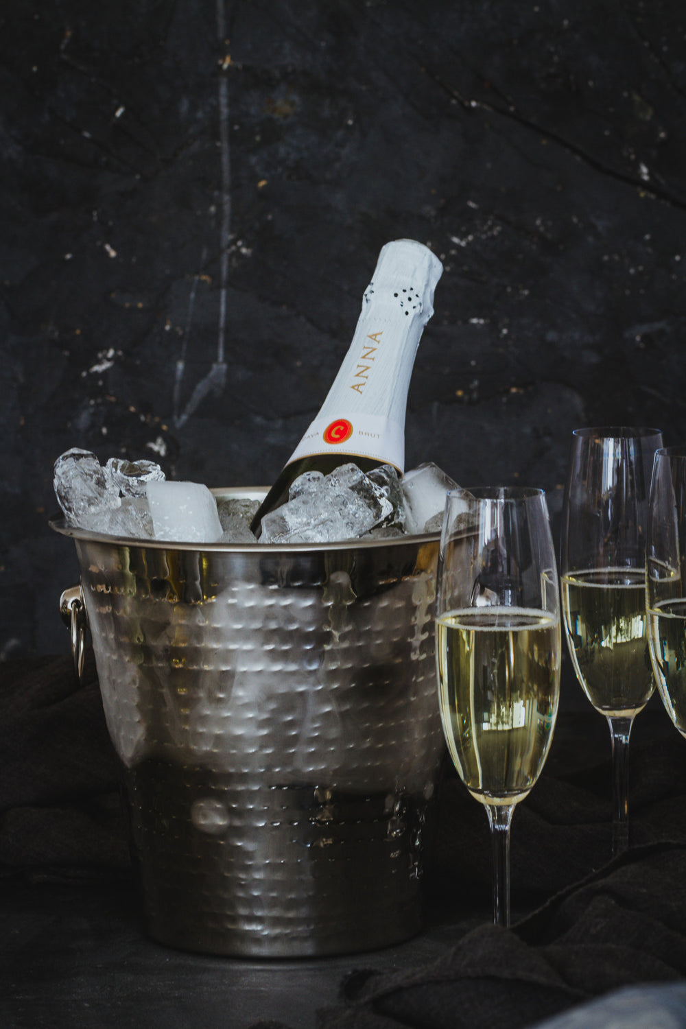 BarCraft Hammered-Steel Sparkling Wine & Champagne Bucket with Ring Handles