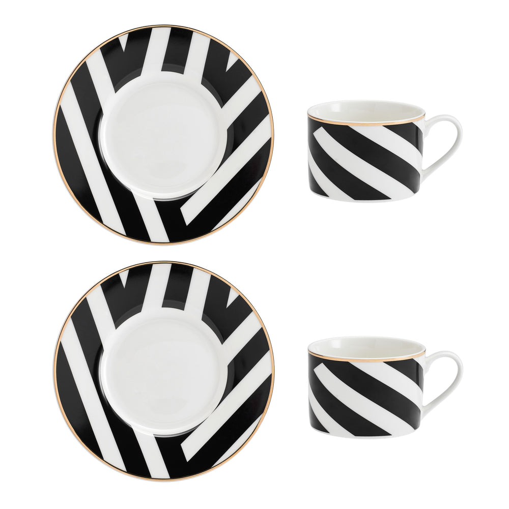 Mikasa Luxe Deco Geometric Print China Tea Cups and Saucers, Set of 2, 200ml image 1
