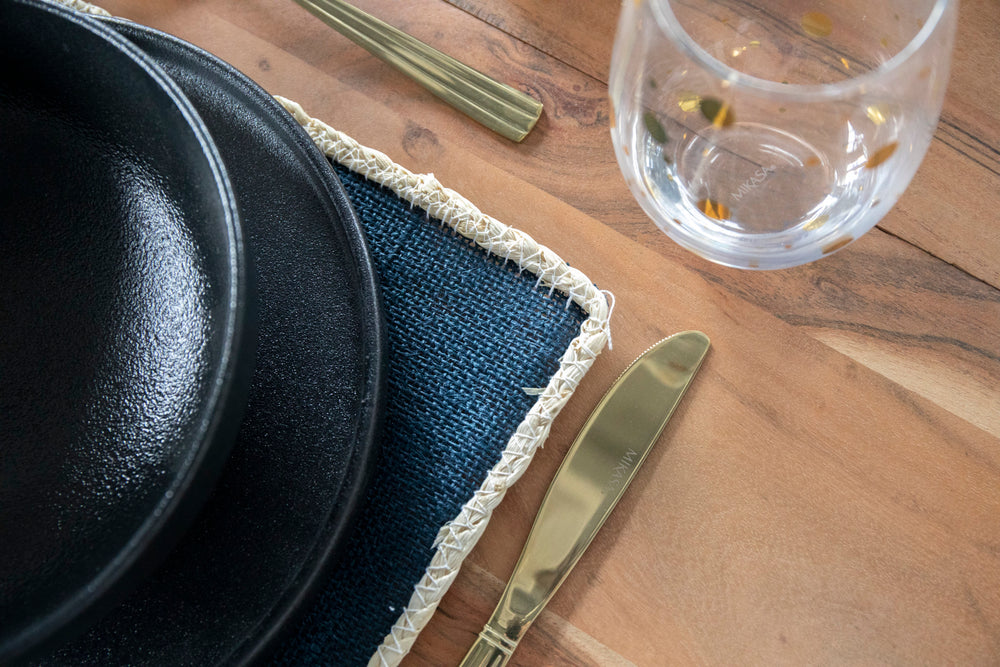 Creative Tops Rectangular Jute Placemats, Set of 4, Navy Blue, 19 x 22 cm